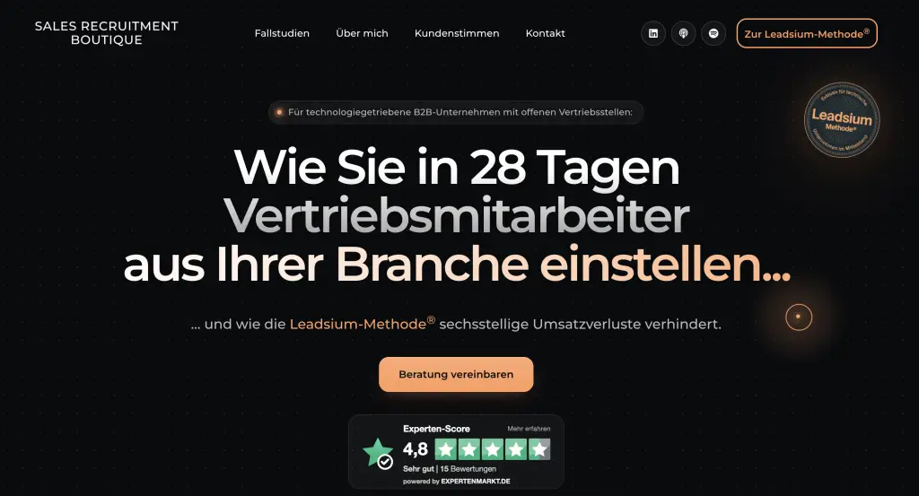 Website-Referenz Sales Recruitment Boutique – Webdesign von LEVEL21